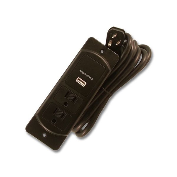 Furnlite Black 10 Ft. 14/3 Power Supply Cord Recess Mount 2-Outlet with USB Port and 45-degree Offset Plug 76.FC-737